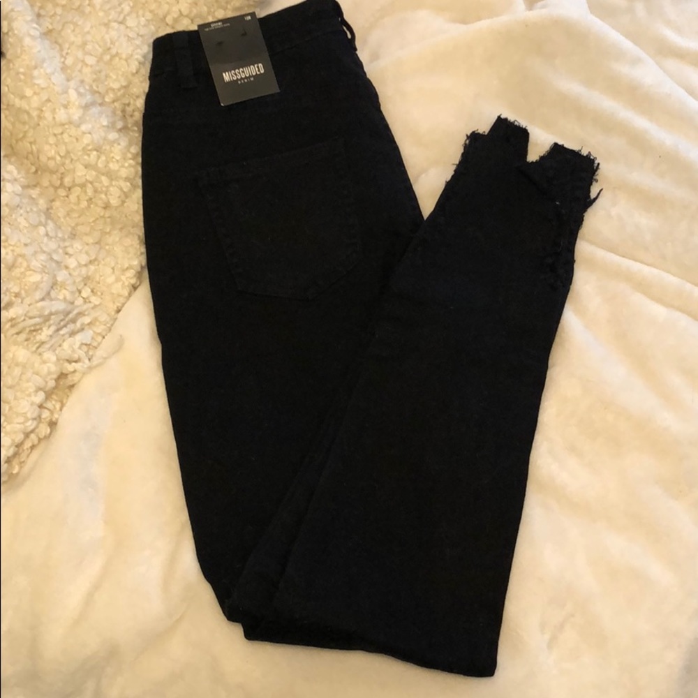 Black high wasted mild distressing jeans